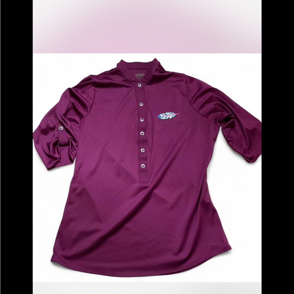 Ogio embroidered feather‎ Maroon Button-Up golf Shirt adjustable sleeve
